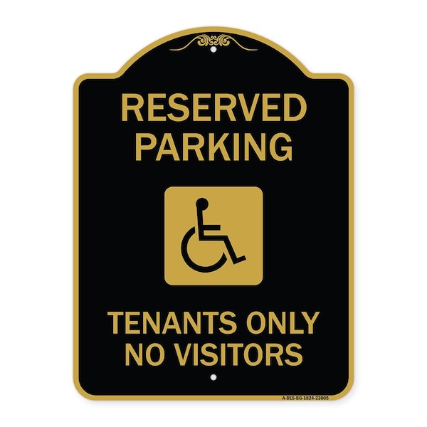 Reserved Parking Tenants No Visitors W/ Graphic, Black & Gold Alum Sign, 18" x 24", BG-1824-23005